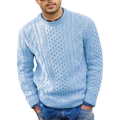 Men's O-Neck Knitted Sweater Classic Solid Long Sleeve Slim Fit Warm Twisted Pullover Sweater3