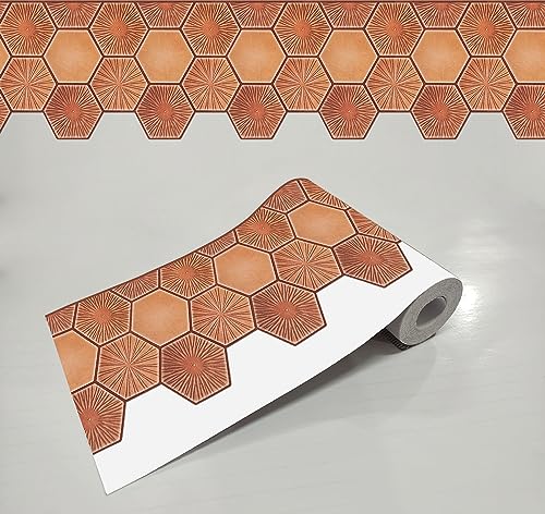 Image of WallDesign Terracotta Hexagon Tile Sticker - 4 in X 10 Ft Multipurpose Decorative Self-Adhesive Border for Kitchen Backsplash, Furniture, Wall, Cupboard, Staircase