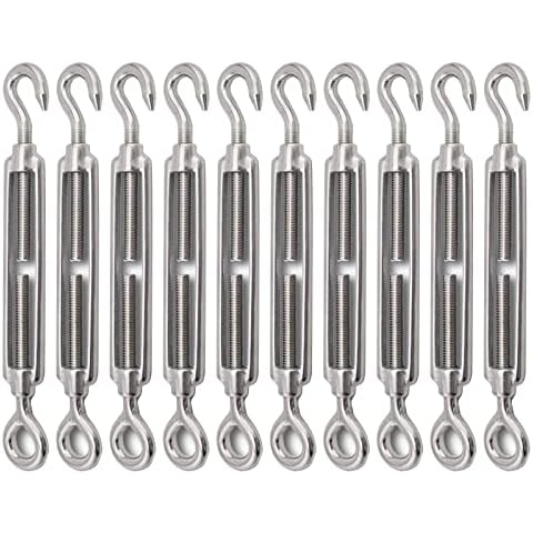 FVIEXE 10Pack M6 Turnbuckle Hook and Eye, Stainless Steel Cables Wire Turnbuckles, Heavy Duty Turnbuckle for Wire Rope Tension, Cable Railing Hardware Kit for Sun Shade Sail, Tent Installation Cover