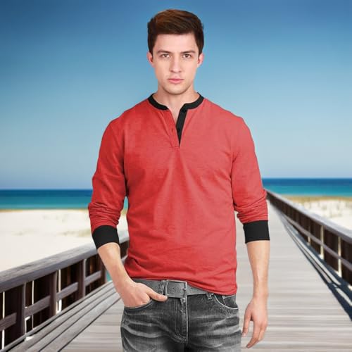 Image of fanideaz Men's Cotton Full Sleeve Henley T Shirts for Men