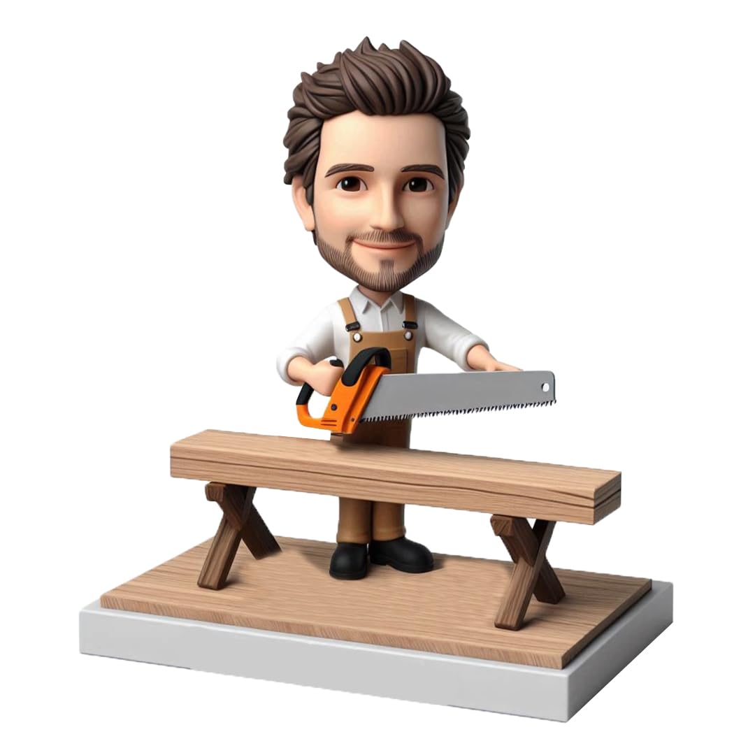 Personalized Carpenter Bobblehead Figurine Construction Carpentry Customized Bobbleheads Woodworker Saw Holding Birthday Gift for Husband for