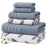 Modern Threads Natural Vine 6-Piece 100% Cotton Towel Set – Yarn Dyed Jacquard – Includes 2 Bath Towels, 2 Hand Towels, 2 Washcloths – Absorbent, Quick Dry, Soft & Durable – Blue