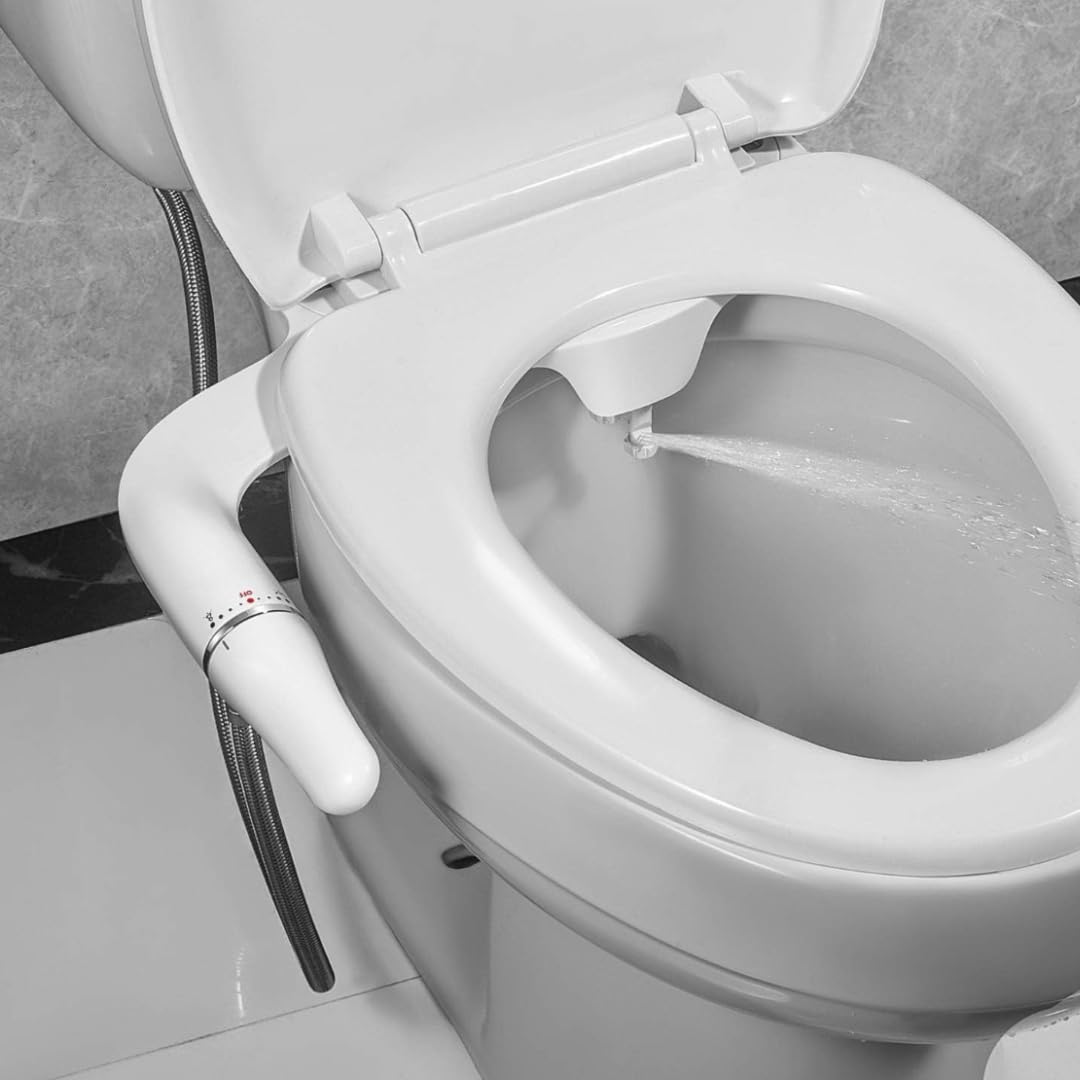 Bidet Toilette WC, Ultra-thin Kit Abattant Japonais Pour Salle De Bain, Pulvérisateur De Boku, Buse Rétractable Et Pression D'eau Réglable, Entrée En Laiton, Blanc (Deux Buses)