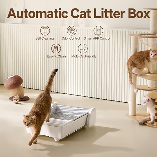Image of UBPET Automatic Cat Litter Box, Open-Top Self Cleaning Litter Box for Multiple Cats, Weight Sensors Safety Protection, Smart APP Control, Odor-Free Waste Disposal, Works with Bentonite Mineral Litter