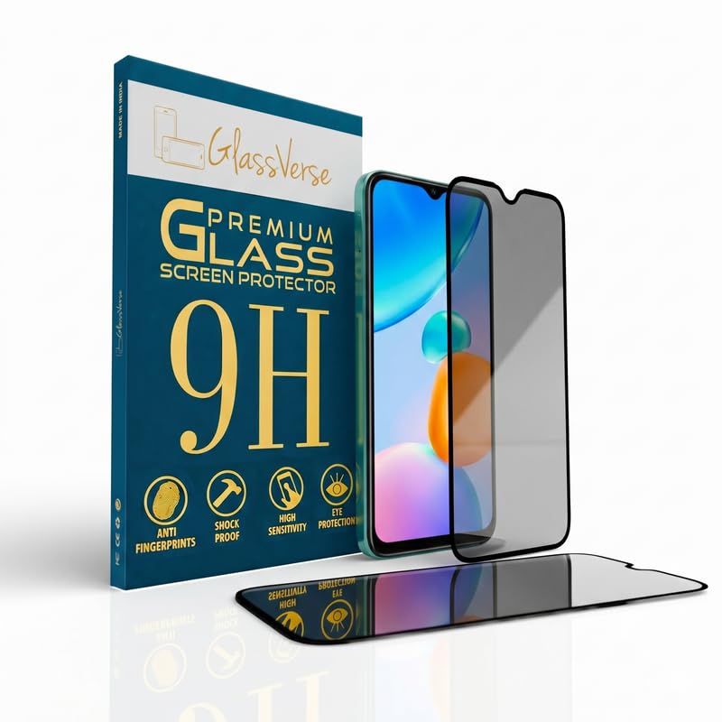 Image of GlassVerse Privacy Tempered Glass for Redmi 10 Power | Anti Spy Screen Protector, 9H Hardness, Edge to Edge, Case Friendly, Hassle-less Installation Kit Included. (Pack of 2)