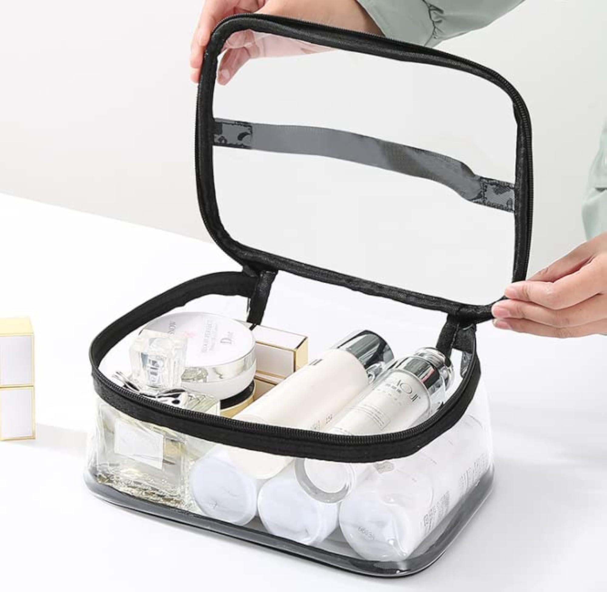 Transparent Clear Cosmetic Pouches with Double Zipper, Travel Ready