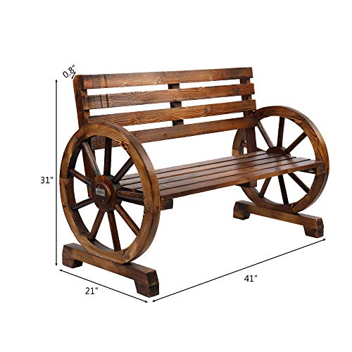 VINGLI Rustic Wooden Wheel Bench, 41