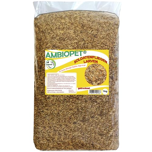 Ambiopet Soldatenfliegenlarven (Hermetia) getrocknet 1kg Packung, Black Soldier Fly, Protein- und fettreiches Wildvogelfutter, reich an Calcium und Laurinsäure