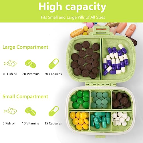 ACWOO Pill Box Organizer, 1 stuks draagbare medicijnopbergdoos met 8 compartimenten, pillendoosje Pillendispenser voor vitamines, levertraan, supplementen en medicijnen voor reizen en werk (geel groen) - Afbeelding 4