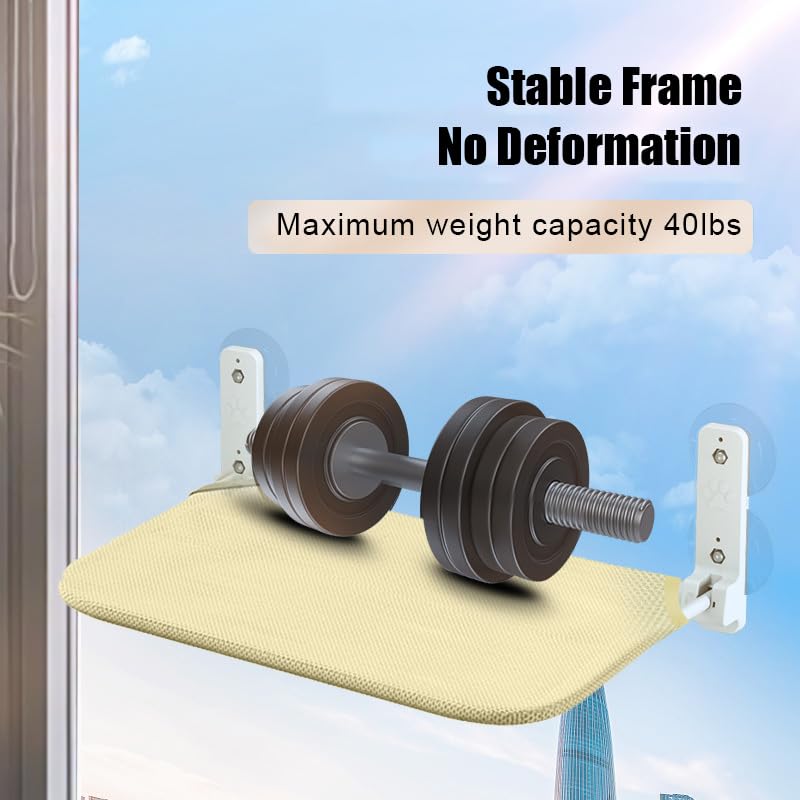 SIGZLXJHOAP Cordless Cat Window Perch - Comfy Cat Hammock with 4 Suction Cups for Cats, Easy Install, Sturdy and Wide, Foldable Cat Beds for Indoor (Beige, Medium)