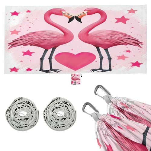 SDMKA Flamingos Pink Camping Hammock, 330 lbs with 2 Tree Straps, Carry Bag, Single Portable Hammock for Outdoor/Indoor, Hiking, Beach, Backpacking, Travel