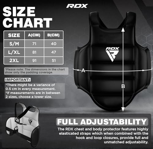 Image of RDX Boxing Body Protector Reversible, Kickboxing MMA Muay Thai Chest Guard, Sparring Training Heavy Punching, Adjustable Shield, Martial Arts Upper Belly Protection Pad, Taekwondo TKD Vest