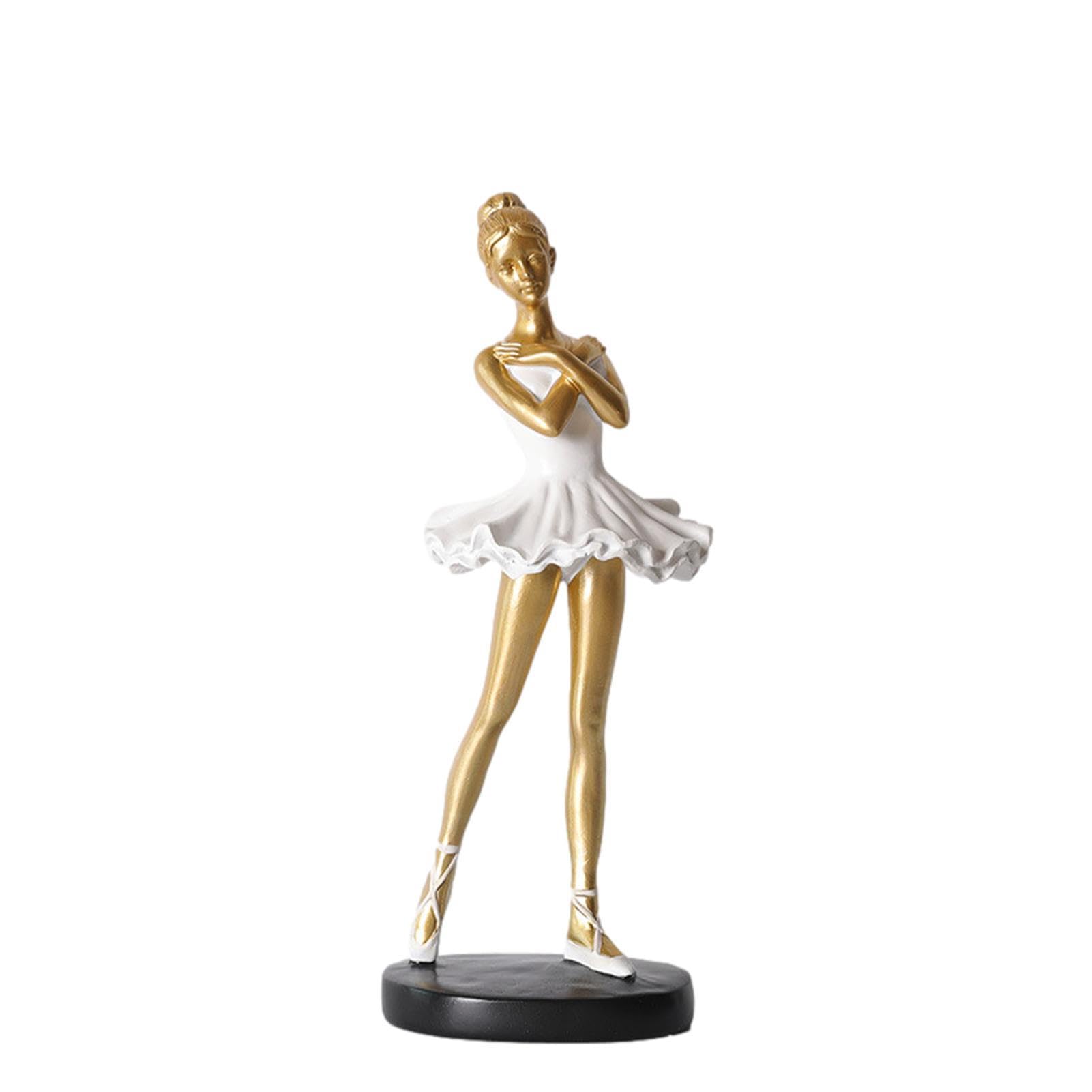 Dirfuny Ballerina Girl Figurines Ballet Dancer Statue Art Sculpture Figure Resin Home Decoration Desk Ornament for Your Desk/Bookshelf/Dinning Table (Golden C)