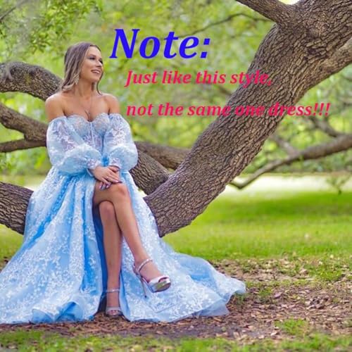 Puffy Sleeve Tulle Prom Dresses for Women 2025 Off The Shoulder Lace Applique Corset Wedding Dress Ball Gown with Slit4