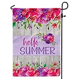 Hello Summer Floral Garden Flag, 12x18 Inch Flower Decorated Garden Flag - Perfect for Your Outdoor