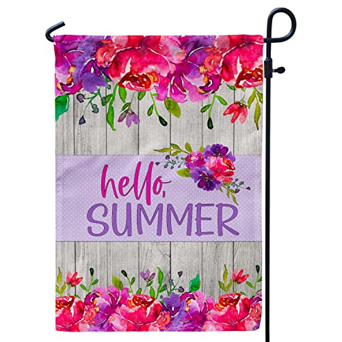 Hello Summer Floral Garden Flag, 12X18 Inch Flower Decorated Garden Flag - Perfect For Your Outdoor Hanging Decorations #TOP13