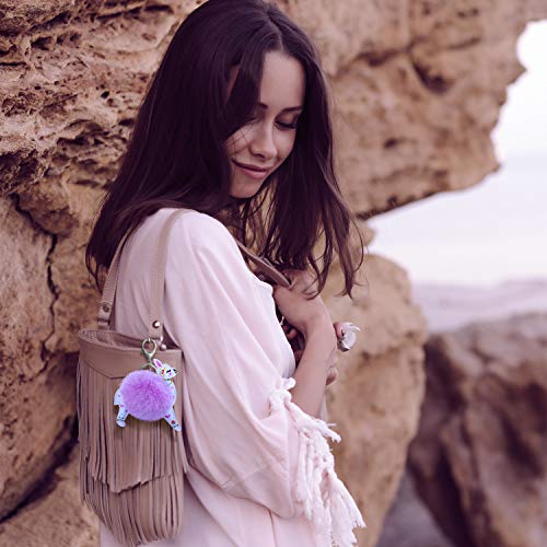 Willbond 3 Pieces Cute Animal Unicorn Pom Pom Keychain Faux Fluffy Key Ring For Women Girls (Fox Alpaca Unicorn Style) #TOP4