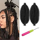 Viovian 2Packs Springy Afro Twist Hair 16inch Pre-Separated Kinky Marley Twist Braiding Hair for Distressed Soft Locs Spring Afro Twist Synthetic Hair Extensions for Women Natural Black (1B#)