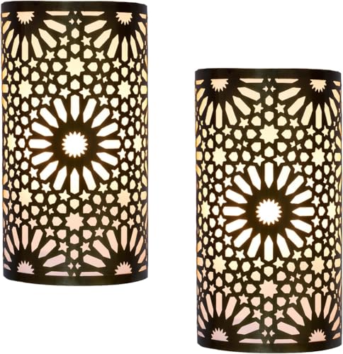 2er Set Marrakesch Orientalische Lampe Wandleuchte aus Metall Wandlampe Leuchte Yazid Gold 29cm als Wanddeko (Gold, 2 Stück)