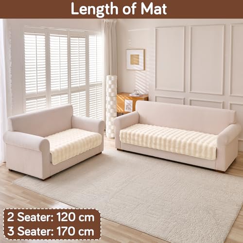Image of HOKIPO 'FurHug' 3 Seater and 2 Seater Luxury Faux Rabbit Fur Sofa Cover Mat, Beige (AR-5013-5)
