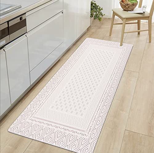 Rugshop Bordered Bohemian Anti Fatigue Non Slip Stain Resistant Waterproof Standing Mat For Kitchen, Front Of Sink, Laundry Room,Standing Desk, Office 18" X 47" Ivory #TOP7