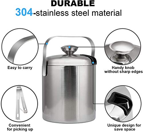 Ice Bucket with Lid, Double Wall Insulated Ice Bucket with Strainer and Ice Tong, Stainless Steel Silver, Perfect for BBQs, Parties, Bars, Clubs, Restaurants - Image 5