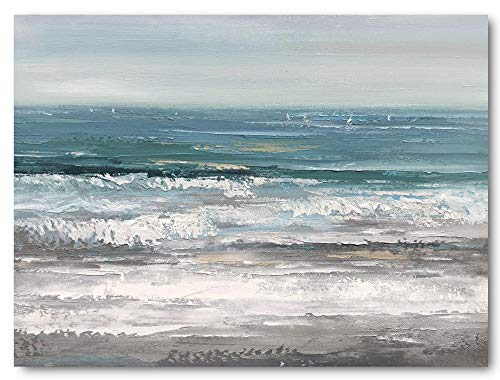 Yihui Arts Large Living Room Wall Arts Hand Painted Modern Abstract Seascape Canvas Oil Painting Ocean Beach Coastal Picture Artwork for Home Decor - Image 3
