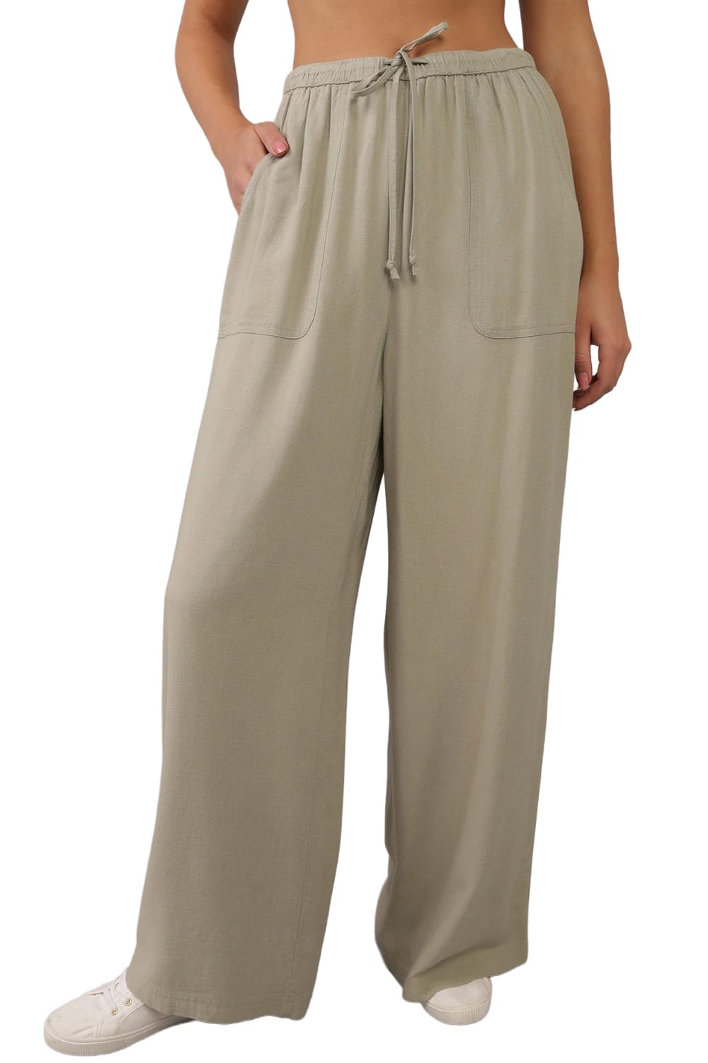 american eagle Women's Beige Breathable Summer‑Ready Wide‑Leg Drawstring Pants-picture-12