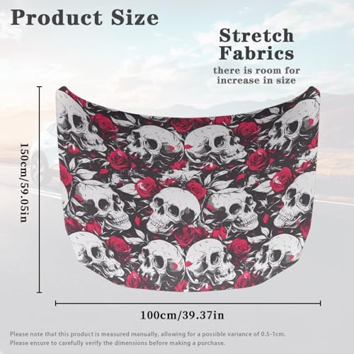 Image of Car Hood Cover, Car Bonnet Banner, Universal Fit, Elastic Polyester, Stretchable, Red Rose Skull Waterproof Automotive Hood Covers