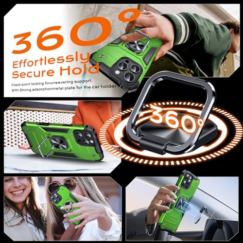 Image of Anqrp Heavy Duty Case for iPhone 16 Pro Case with Enhanced Ring Holder Grip Stand, Military Grade Shockproof Rugged Drop Protective Silicone Hard Slim iPhone 16 Pro Phone Case Cover,Spring Grass