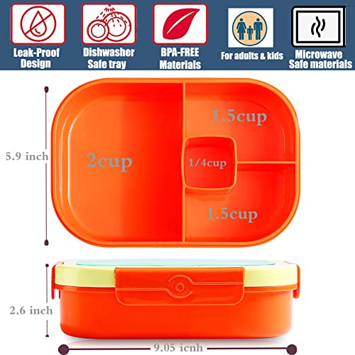 Bento Lunch Box For Kids, 4-Compartment Leak-Proof Kids Lunch Box For Daycare Or School, Food Lunch Box Containers For Adults, Bpa-Free Adult Bento Boxes, Dishwasher/Microwave Safe, Orange #TOP1