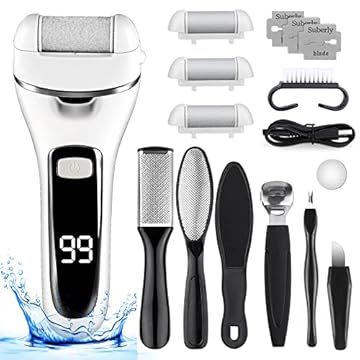 Czemo Pedicure Elettrico Professionale Piedi Calli Talloni Screpolati Lima Elettrica per Piedi Ricaricabile Lima per Piedi Elettrica con 3 Rulli di Ricambio, Set Pedicure Calli Piedi Rimozione