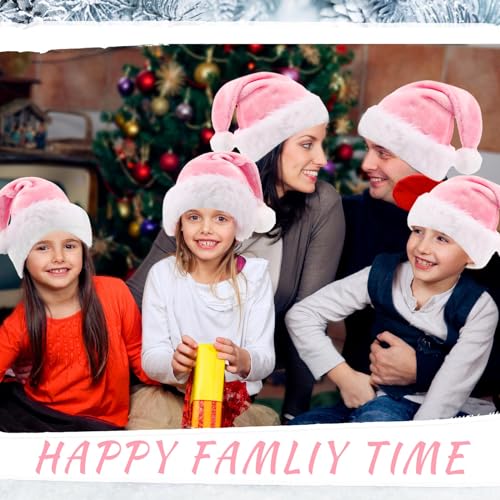 Image of Vicenpal 20 Pcs Santa Hats Bulk Plush Christmas Hats for Adults Women Men Holiday Party Costume(Pink)