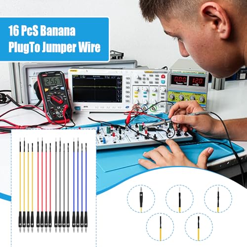 Image of 4mm Stackable Banana Plug Jumper Wires, 16PCS Male to Female Test Leads with 4 Connector Types, Automotive Circuit Test & Electrical Lab Testing Wires for Car Sensor, Multimeter, Breadboard