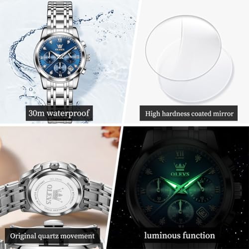 Image of OLEVS Women Watch Multifunctional Two Tone Watch Fashion Business Analog Quartz Ladies Watch Stainless Steel Waterproof Diamond Watch for Women