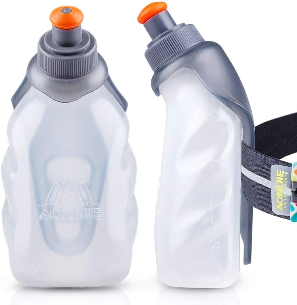 AONIJIE 2pcs Running Water Bottle Clip 8.5 Oz (250ml) BPA-Free Bottle Holder for Hydration belt Packs for Running, Marathon, Walking, Hiking, Cycling, Trail, Skiing