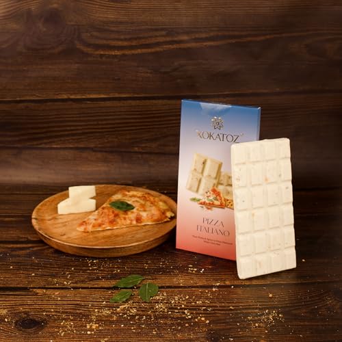 Image of XOKATOZ Exotic Premium Couverture Belgian Chocolate - 1 Pizza Italiano - Flavoured White Chocolate Bars - Gift Set - Pack of 1, 75 gm (75gm X 1)