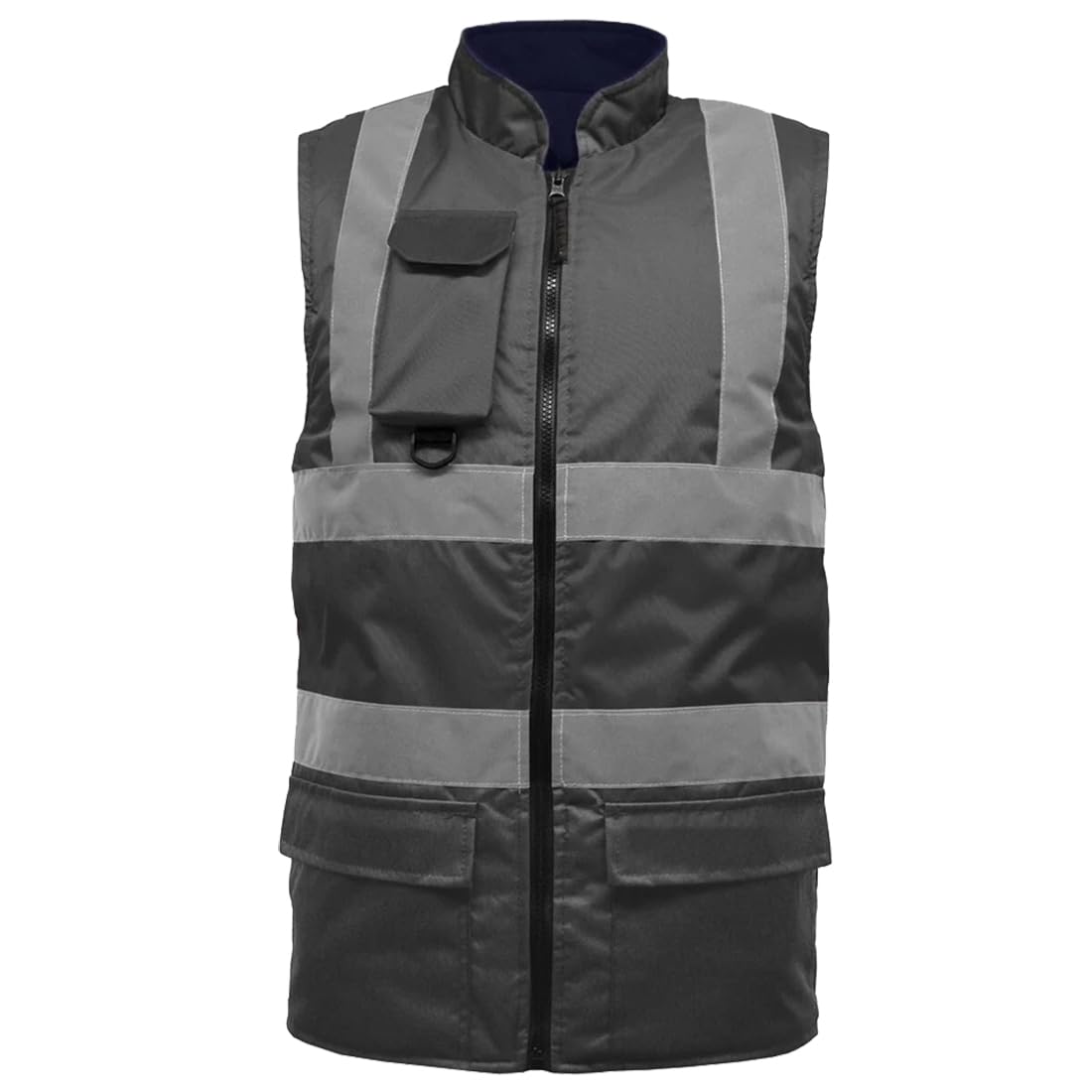 FASHIONISM Ärmellose Warnweste für Herren, Unisex, Fleecefutter, wendbar, hohe Sichtbarkeit, reflektierende Weste, strapazierfähig