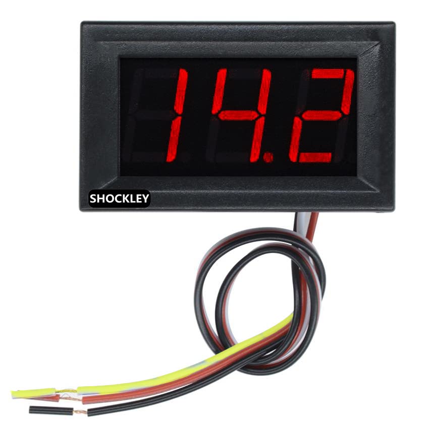 Shockley Mini Digital Voltmeter, 0.56" 3 Wire Digital LED Voltmeter Voltage Meter Panel with Reverse Protection DC 0-100V Red Blue Green Yellow 4.8×2.9×1.9 cm (DC Voltmeter - 1 Piece)