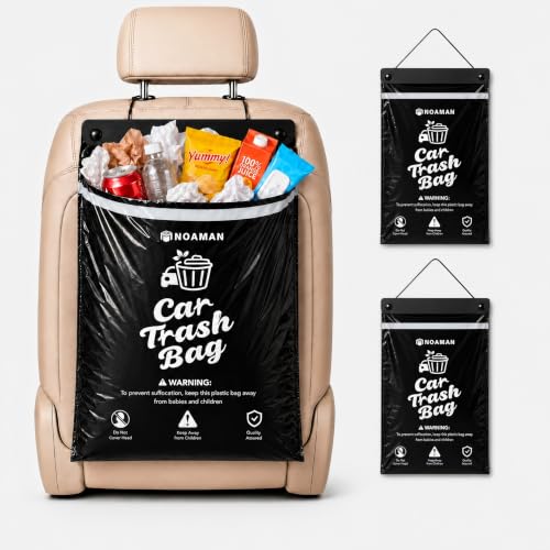Image of Noaman 2Pack 50PCS Car Trash Bags, 2.5 Gal Leakproof & Smell Proof. Heavy-Duty Garbage Bags for car, SUV, Truck, RV. Stick-on or Headrest Mount. Alternative to Car Trash Can. Black
