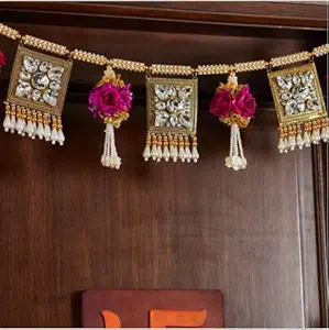Swastik Pooja Beautiful Gold and White Traditional Toran Decorative Doorway Door Hanging/Bandarwal
