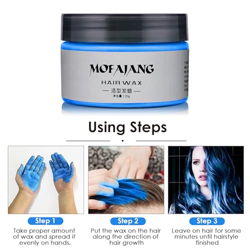 Cera Temporal Para Teñir el Cabello, Arcilla con Fórmula Vegetal Fácil de Lavar Para Hombres y Mujeres, Cera Mate Para Fiestas, Cosplay y Halloween, 120g (Azul) - imagen 6