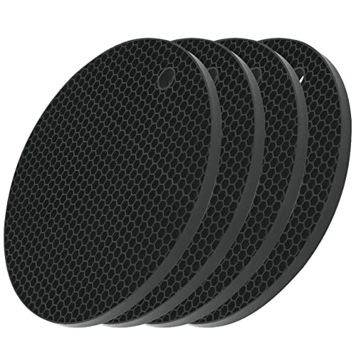Smithcraft Silicone Trivets for Hot Dishes Pots & Pans, Black Silicone Trivet Mat for Table, Round Pot Holders, Jar Opener & Spoon Rest, Non Slip, Flexible, Durable Heat Resistant Mat Hot Pads Black