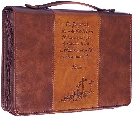 Christian Art Gifts Men/Women's Classic Bible Cover Gospel John 3:16, Brown Faux Leather, Medium