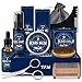 Y.F.M Kit Barba Cuidado para Hombre 9 en 1, Champu Barba, Peine, Cepillo Barba, Aceite, Balsamo, Tijeras, Guía Barba, Bolsa de lona, Delantal con ventosas, Regalo de Papá/Novio