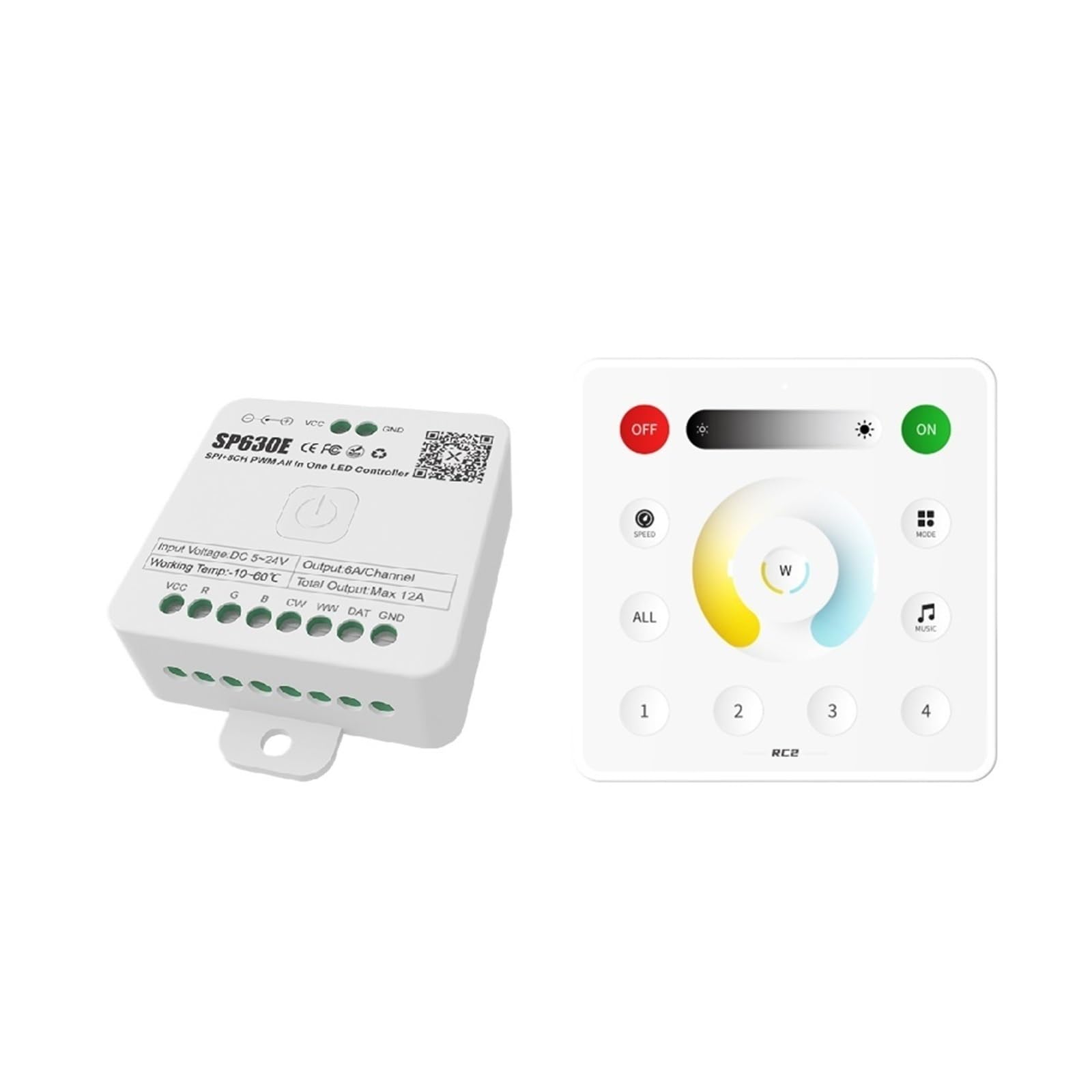 ZXAOMMBEA DC5V-24V SP630E All-in-one LED Controller SPI Pixel 5CH RGB RGBW PWM Light WS2811 5050 3528 FCOB 2.4G Remote Control(SP630E and RC2)