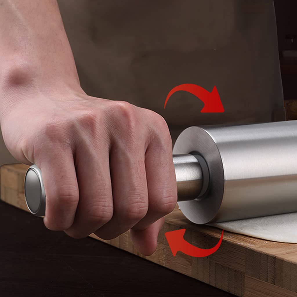 Rodillo De Amasar, Varilla De Masa De Acero Inoxidable con Superficie Antiadherente con Asa, Rodillo Antiadherente Suave Y Ligero para Hornear Galletas, Pizza,47 * 6cm