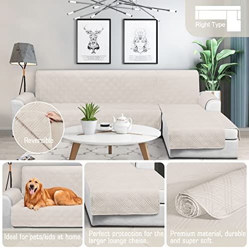 Image of TAOCOCO Waterproof Sectional Couch Covers L Shaped Sofa Covers Chaise Lounge Cover 3pcs Reversible Sofa Covers for Sectional Sofa Pet Kids Furniture Protector with Elastic Straps(X-Large, Cream)