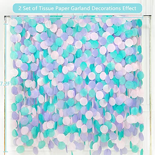 Image of 205 Ft Teal Purple Party Decorations Big Circle Dot Backdrop Garland Tissue Paper Polka Dots Hanging Curtain Streamer for Mermaid Under the Sea Birthday Bachelorette Wedding Shower Party Supplies