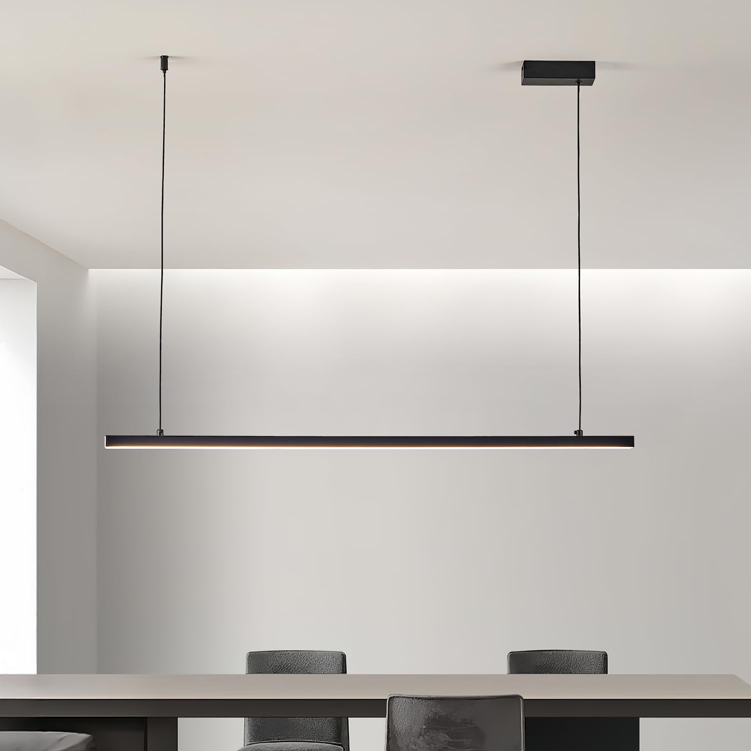 Black long chandelier dining room light Nordic modern minimalist style office long bar counter kitchen light color temperature